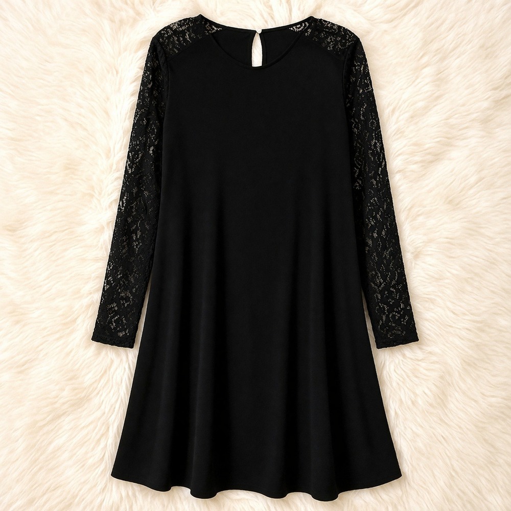 CeCe Women Lace Sleeve A Line Dress 12 Black Cocktail Work Classic LBD Elegant - Picture 4 of 8